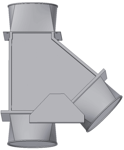 Ritning av en 2-vägs rör. Den ena är rak och den andra vinklad.